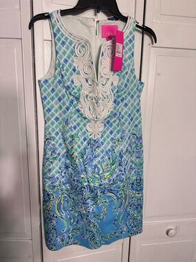 Lilly Pulitzer Blue & Aqua Embroidered Shift Dress
